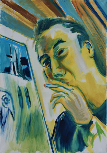Peinture intitulée "autoportrait" par Olivier Montes, Œuvre d'art originale, Huile