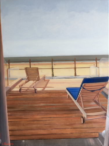 Painting titled ""Room with a view"-…" by Olivier Rose, Original Artwork, Oil Mounted on Wood Stretcher frame