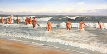 Painting titled ""Front Wave" (at be…" by Olivier Rose, Original Artwork, Oil