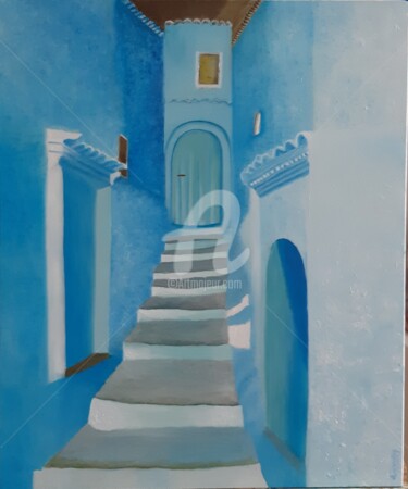 Malerei mit dem Titel "Chefchaouen" von Olivier Weinberg, Original-Kunstwerk, Öl