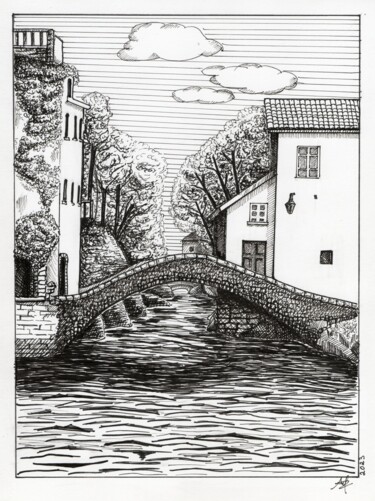 Drawing titled "Paisaje" by Olivinni, Original Artwork, Ink