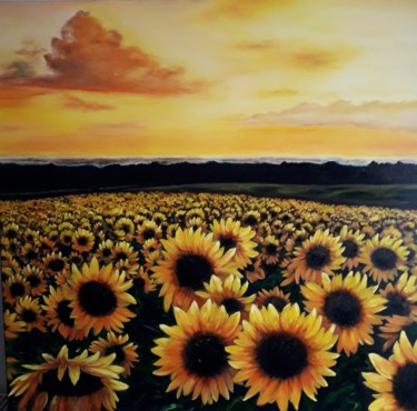 Pintura intitulada "Sunset" por Iryna Lubera, Obras de arte originais, Óleo Montado em Armação em madeira