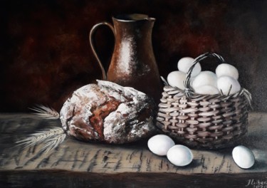 Peinture intitulée "Хлеб и молоко" par Iryna Lubera, Œuvre d'art originale, Huile
