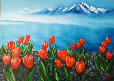Painting titled "Тюльпаны" by Iryna Lubera, Original Artwork, Oil