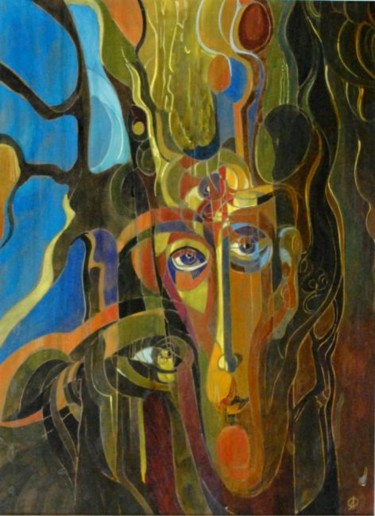 Painting titled "A forest man" by Olha Fedoruk, Original Artwork, Tempera