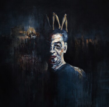 Malarstwo zatytułowany „King” autorstwa Olga Sarabarina (Olja Sar), Oryginalna praca, Akryl Zamontowany na Drewniana rama no…