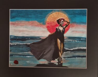 Schilderij getiteld "Frau am Strand" door Olke, Origineel Kunstwerk, Acryl
