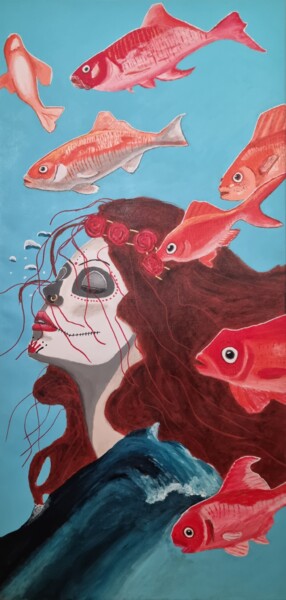 Painting titled "Under Water" by Olke, Original Artwork, Acrylic Mounted on Wood Stretcher frame