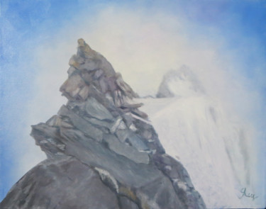 a mountain rock jutting out in a misty haze Peinture intitulée "a mountain rock jut…" par Olga Yashchenko, Œuvre d'art originale, Huile Monté sur Châssis