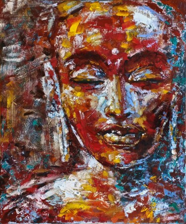 Painting titled "Serenity - contempo…" by Olkosi, Original Artwork, Oil Mounted on Wood Stretcher frame