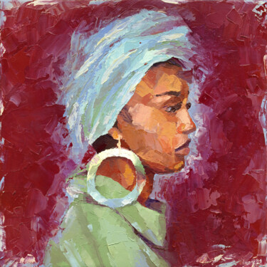Painting titled "GIRL IN A TURBAN -…" by Olkosi, Original Artwork, Oil