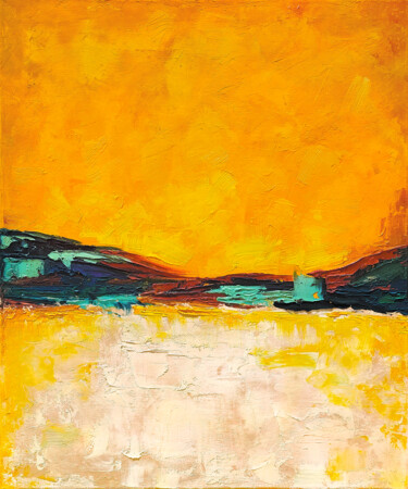 Painting titled "Sunset on The Lake…" by Olkosi, Original Artwork, Oil Mounted on Wood Stretcher frame