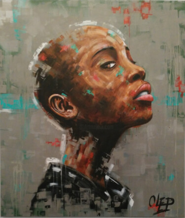 Painting titled "African girl n°1" by Olshark, Original Artwork, Acrylic