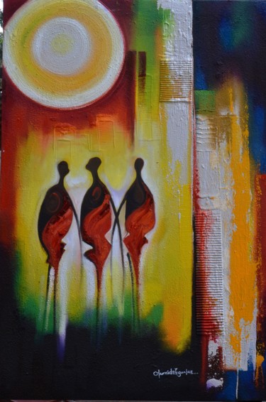 Malerei mit dem Titel "Massai Discussions…" von Olumide Egunlae, Original-Kunstwerk, Öl