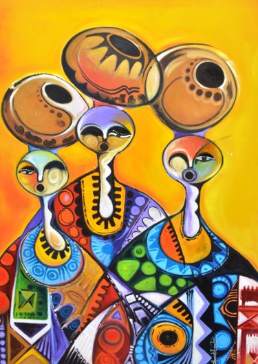 Картина под названием "busy women #artists…" - Olumide Egunlae, Подлинное произведение искусства, Масло