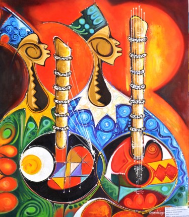 Peinture intitulée "Afrikan Kora Men  #…" par Olumide Egunlae, Œuvre d'art originale, Acrylique