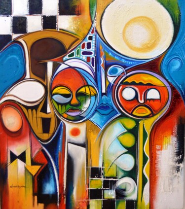 Картина под названием "The Eyes That Keeps…" - Olumide Egunlae, Подлинное произведение искусства, Масло