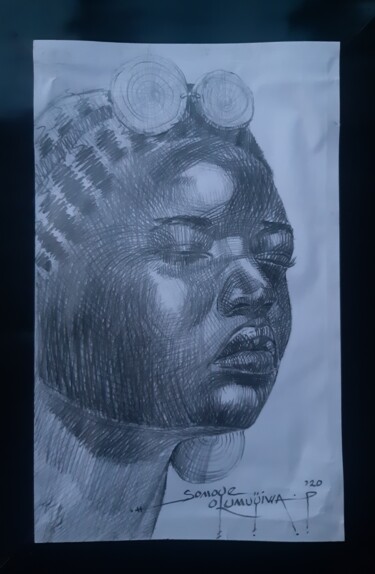 Tekening getiteld "I'M BLANK" door Olumuyiwa Paul Somoye, Origineel Kunstwerk, Potlood Gemonteerd op Frame voor houten branc…