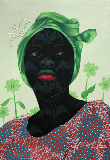 Pittura intitolato "Kadijat in thought…" da Oluwafemi Afolabi, Opera d'arte originale, Acrilico