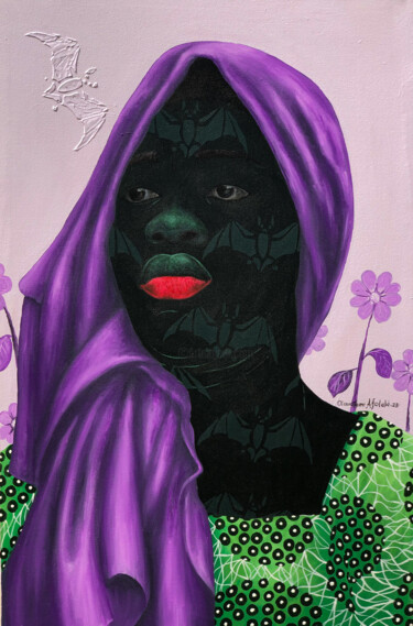 Painting titled "KADIJAT IN THOUGHT…" by Oluwafemi Afolabi, Original Artwork, Acrylic