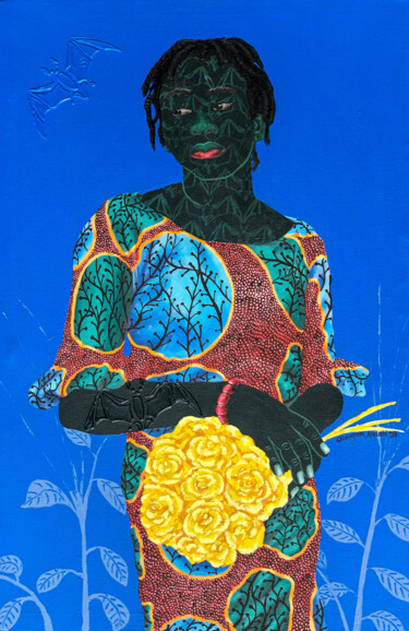 Malerei mit dem Titel "YELLOW ROSES" von Oluwafemi Afolabi, Original-Kunstwerk, Acryl