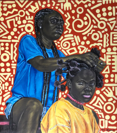 Malarstwo zatytułowany „Onidiri( hair dress…” autorstwa Oluwafemi Akanmu, Oryginalna praca, Akryl