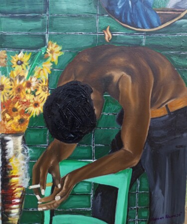 Painting titled "Portrait and sunflo…" by Oluwapelumi Olaosun, Original Artwork, Acrylic