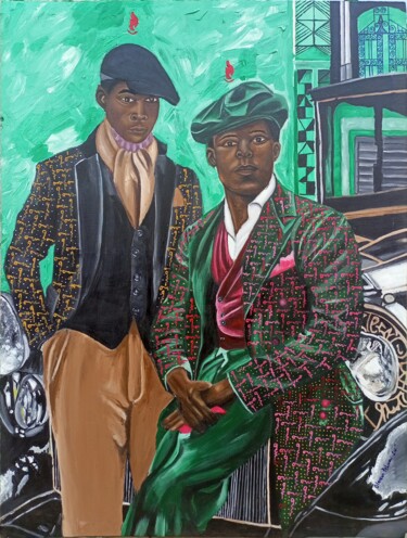 Ζωγραφική με τίτλο "My brother and I" από Oluwapelumi Olaosun, Αυθεντικά έργα τέχνης, Ακρυλικό