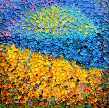 HOT SUN - summer landscape, textured painting Painting titled "HOT SUN - summer la…" by Ольга Бежина, Original Art, Oil Mounted on Stretcher frame