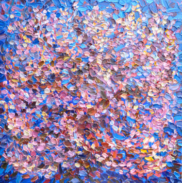 Blooming tree Textured Oil Painting Blue Art Plein air Painting titled "Blooming tree Textu…" by Ольга Бежина, Original Art, Oil Mounted on Stretcher frame