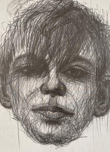 Schilderij getiteld "Portrait of a boy" door Ольга Бежина, Origineel Kunstwerk, Grafiet