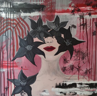Painting titled "Red lipstick" by Olya Enina, Original Artwork, Acrylic