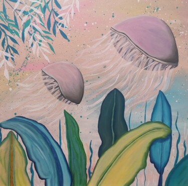 Картина под названием "Beneath the water.…" - Olya Enina, Подлинное произведение искусства, Масло Установлен на Деревянная р…