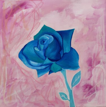 Malerei mit dem Titel "Blue rose. Pink flo…" von Olya Enina, Original-Kunstwerk, Öl Auf Keilrahmen aus Holz montiert