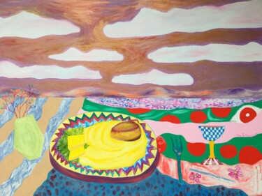 Pintura titulada "Cutlet with mashed…" por Olya Feofilova, Obra de arte original, Acrílico