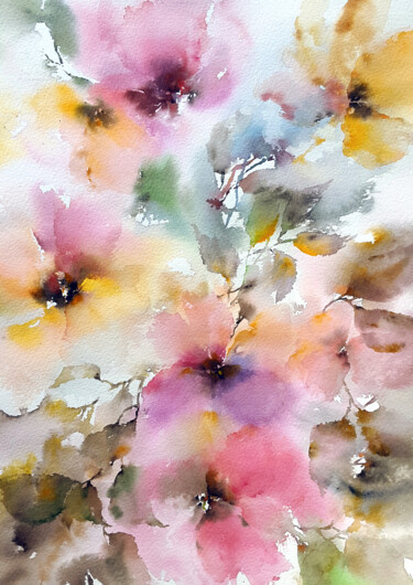 Painting titled "Floral painting Flo…" by Olya Grigorevykh, Original Artwork, Watercolor