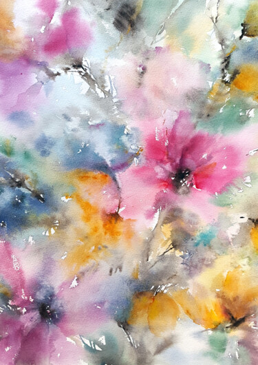 Painting titled "Pink scent" by Olya Grigorevykh, Original Artwork, Watercolor