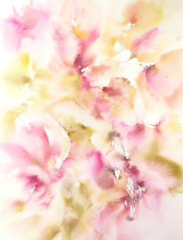 Painting titled "Yellow abstract flo…" by Olya Grigorevykh, Original Artwork, Watercolor