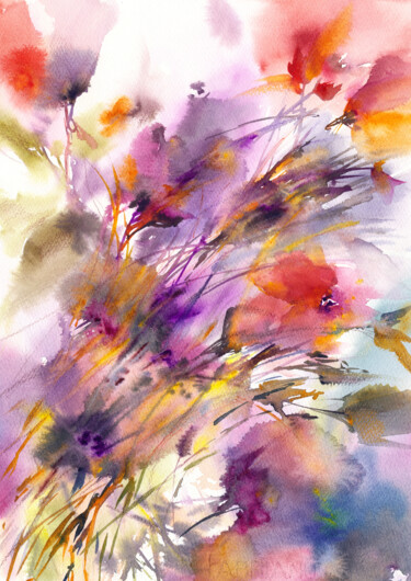 Картина под названием "Bright flowers pain…" - Olya Grigorevykh, Подлинное произведение искусства, Акварель