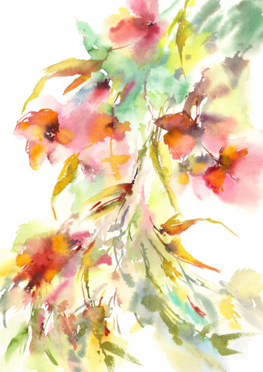 Pintura intitulada "Watercolor flowers…" por Olya Grigorevykh, Obras de arte originais, Aquarela