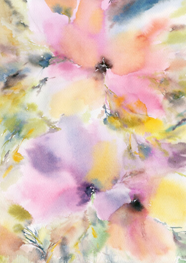 Schilderij getiteld "Watercolor floral p…" door Olya Grigorevykh, Origineel Kunstwerk, Aquarel