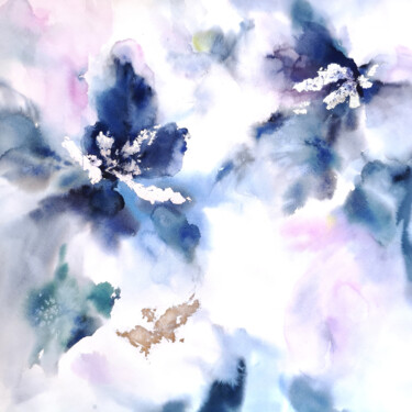 绘画 标题为“Blue abstract flowe…” 由Olya Grigorevykh, 原创艺术品, 墨