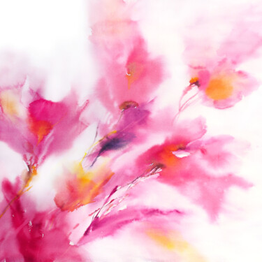 Pintura titulada "Pink abstract flora…" por Olya Grigorevykh, Obra de arte original, Acuarela