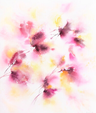 Schilderij getiteld "Abstract pink yello…" door Olya Grigorevykh, Origineel Kunstwerk, Aquarel