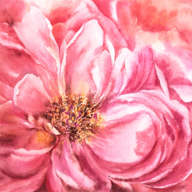 Pintura intitulada "Pink peony watercol…" por Olya Grigorevykh, Obras de arte originais, Aquarela