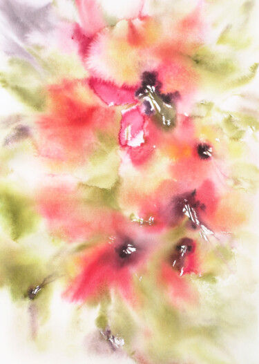 Painting titled "Red abstract poppy…" by Olya Grigorevykh, Original Artwork, Watercolor
