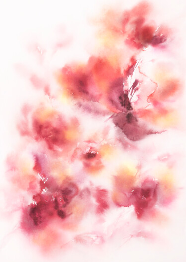 Painting titled "Red abstract flower…" by Olya Grigorevykh, Original Artwork, Watercolor