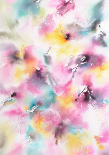 Peinture intitulée "Colorful floral pai…" par Olya Grigorevykh, Œuvre d'art originale, Aquarelle