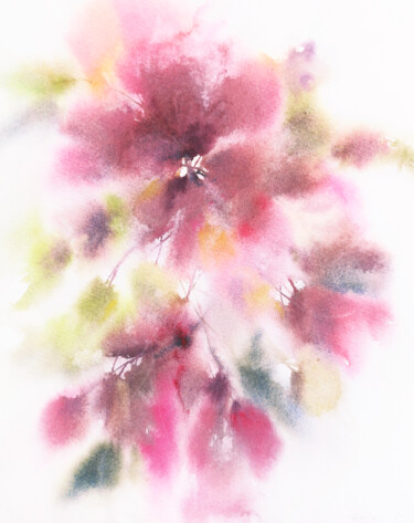 Картина под названием "Pink abstract flowe…" - Olya Grigorevykh, Подлинное произведение искусства, Акварель