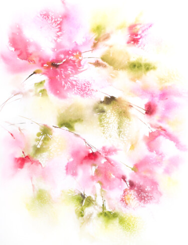 Картина под названием "Soft pink flowers,…" - Olya Grigorevykh, Подлинное произведение искусства, Акварель